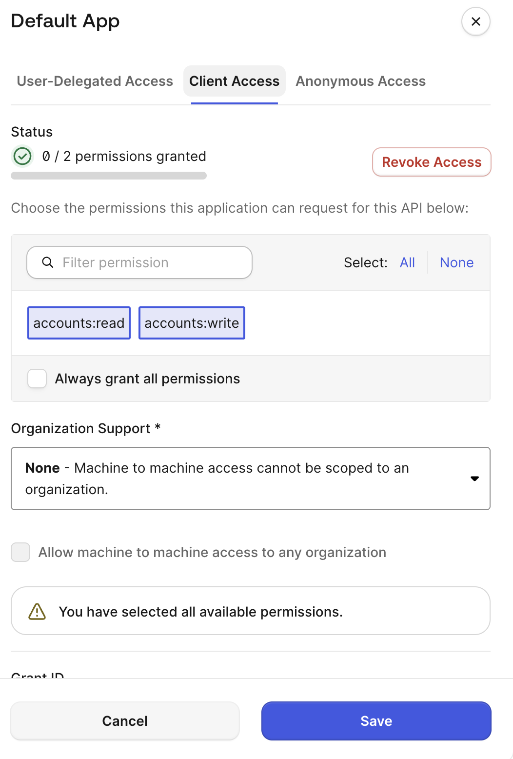 Grant permissions to application